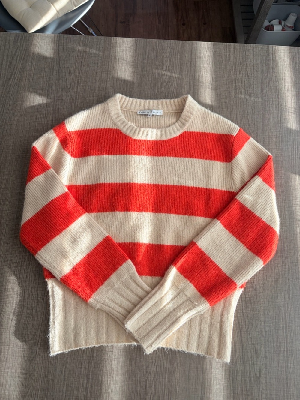 English Factory Cream and Orange Striped Crewneck Sweater